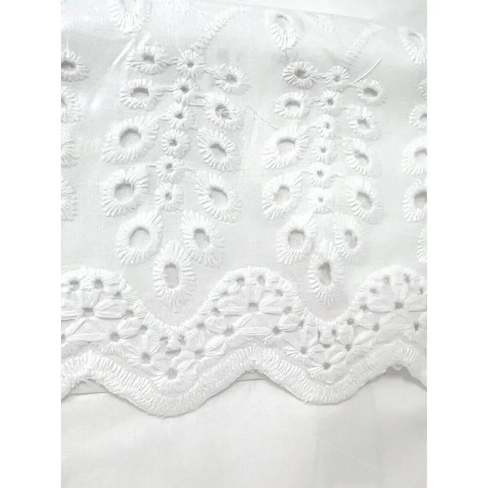 Rachel Ashwell Embroidered Eyelet Hem QUEEN Sheet Set White All Cotton NIP